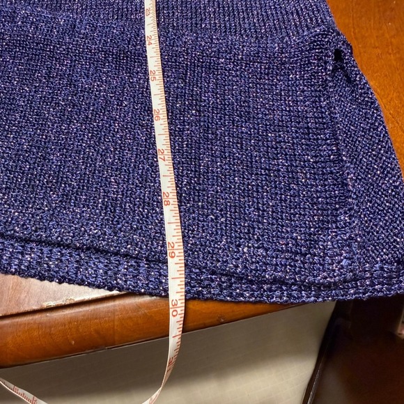 Chicos Women Size 2/L Long Sleeve Purple Metallic Knit Asymmetrical Sweater Top - Picture 13 of 15